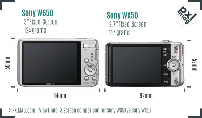 Sony W650 vs Sony WX50 Screen and Viewfinder comparison