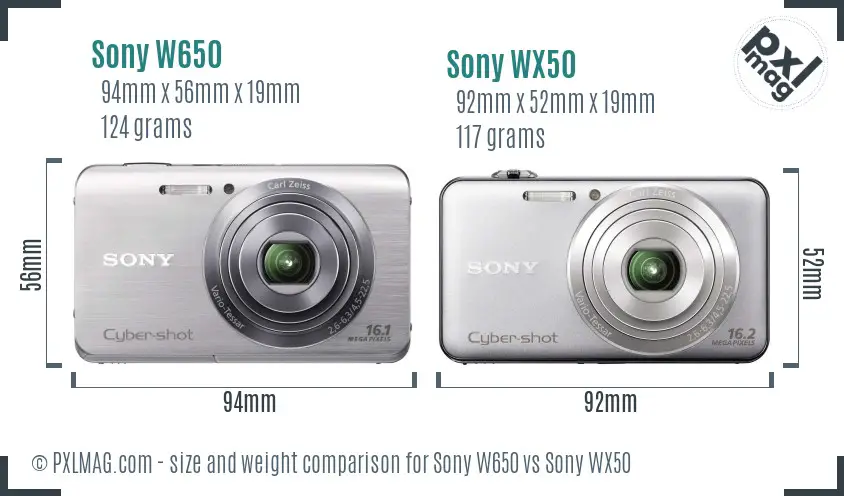 Sony W650 vs Sony WX50 size comparison