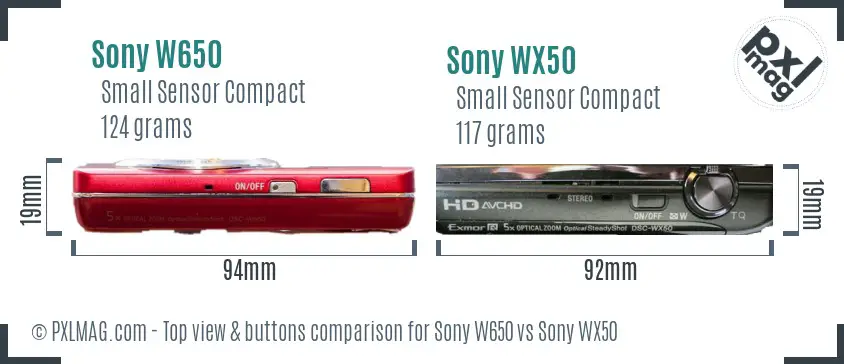Sony W650 vs Sony WX50 top view buttons comparison
