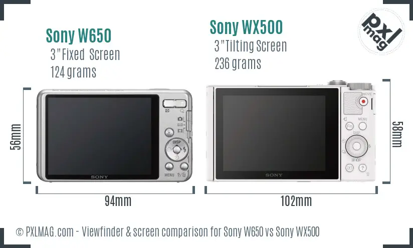 Sony W650 vs Sony WX500 Screen and Viewfinder comparison