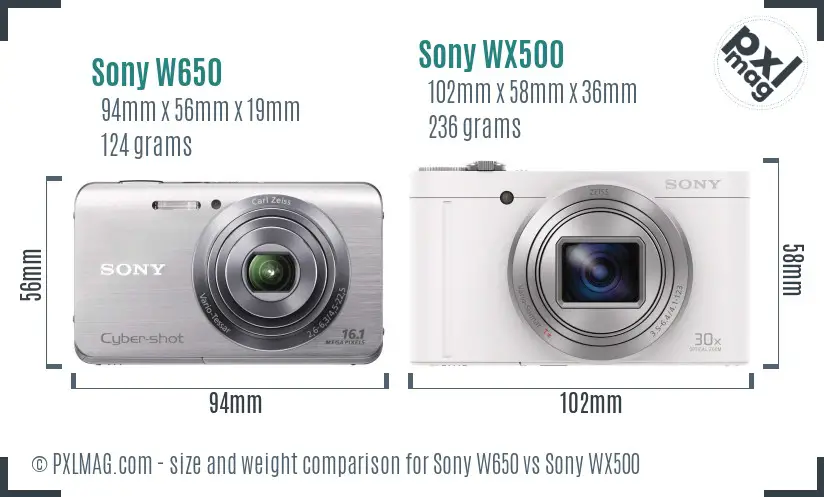 Sony W650 vs Sony WX500 size comparison