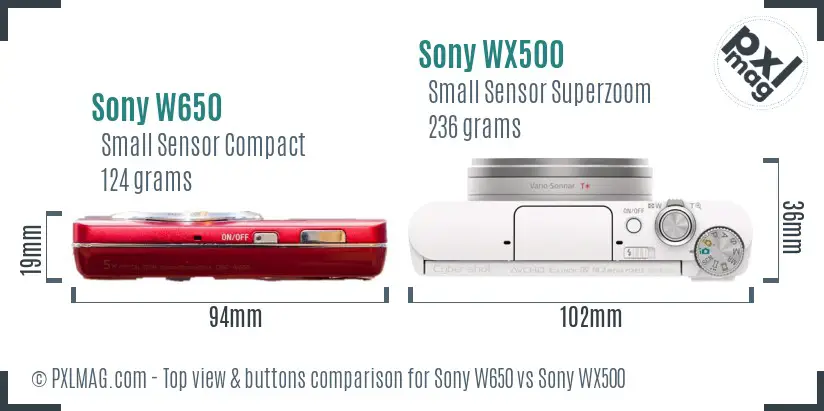 Sony W650 vs Sony WX500 top view buttons comparison