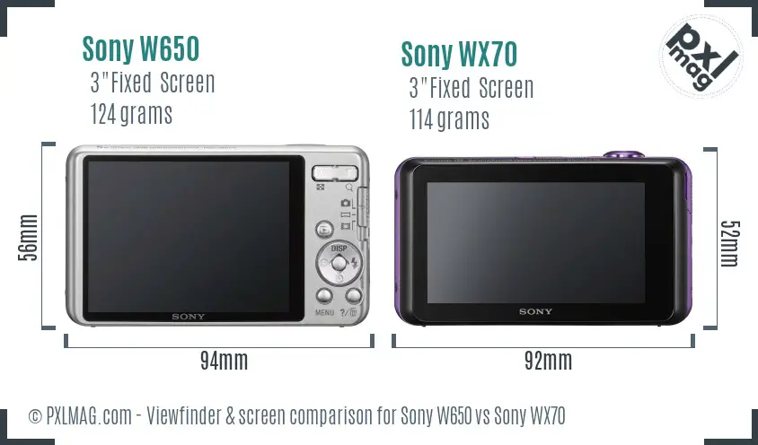 Sony W650 vs Sony WX70 Screen and Viewfinder comparison