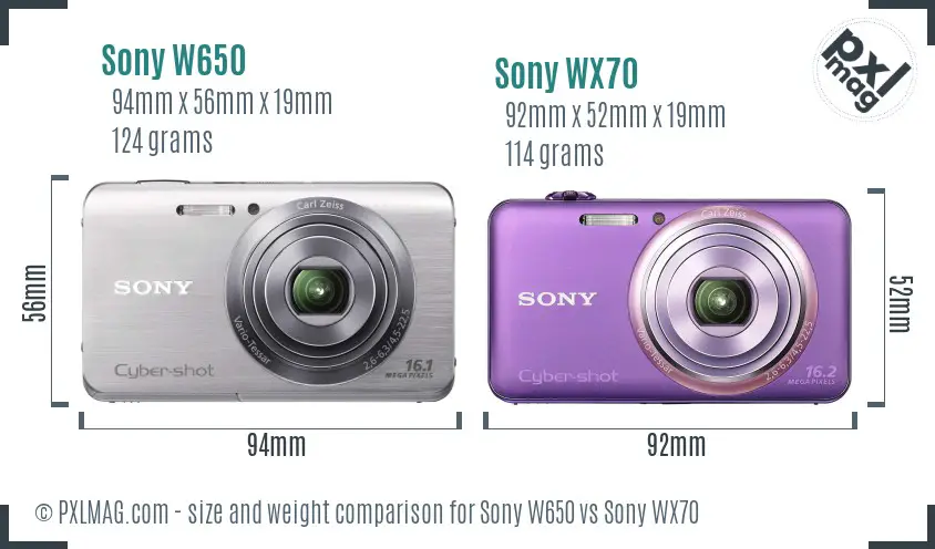 Sony W650 vs Sony WX70 size comparison