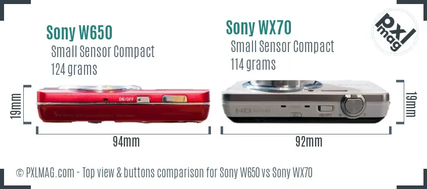 Sony W650 vs Sony WX70 top view buttons comparison