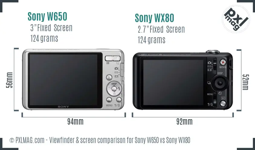 Sony W650 vs Sony WX80 Screen and Viewfinder comparison