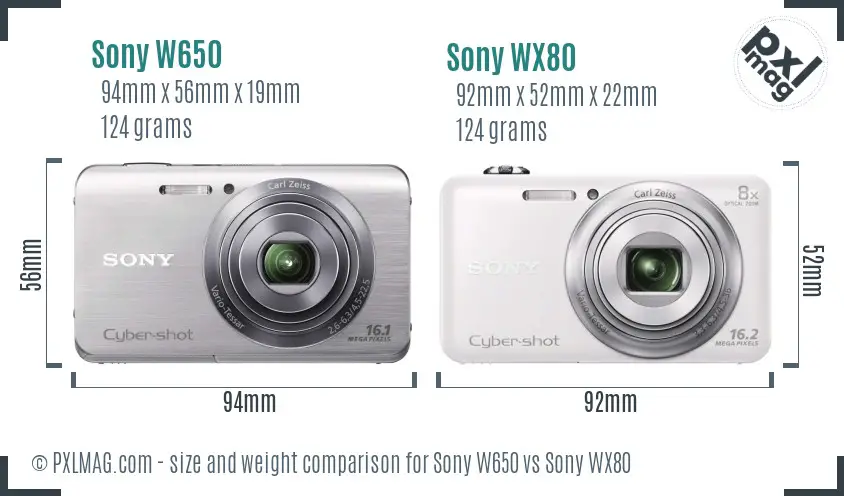 Sony W650 vs Sony WX80 size comparison