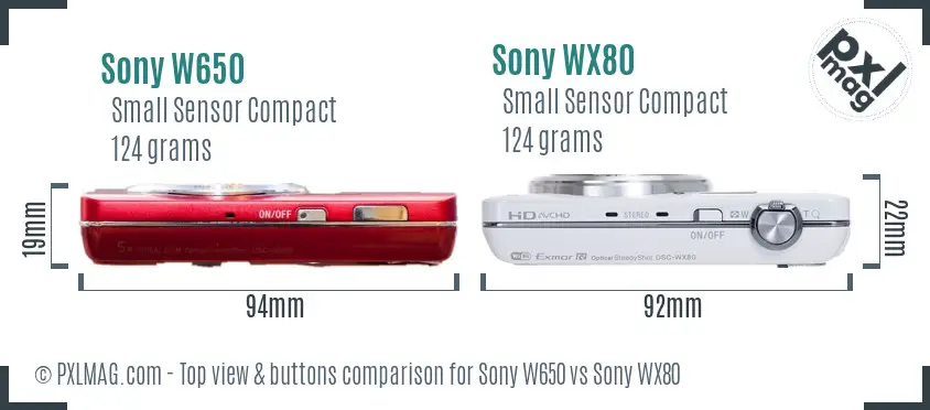 Sony W650 vs Sony WX80 top view buttons comparison