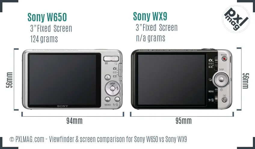 Sony W650 vs Sony WX9 Screen and Viewfinder comparison