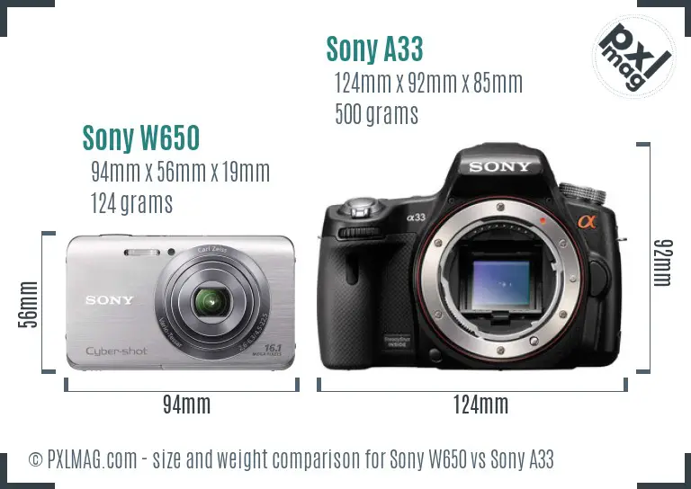 Sony W650 vs Sony A33 size comparison