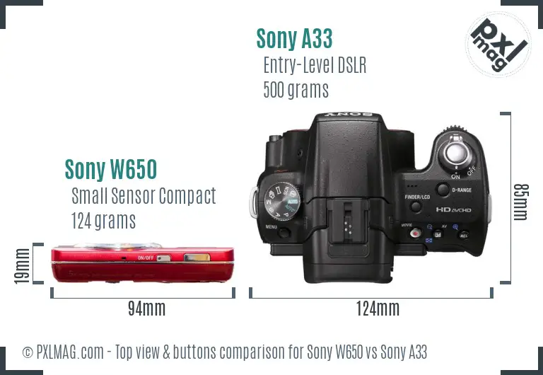 Sony W650 vs Sony A33 top view buttons comparison
