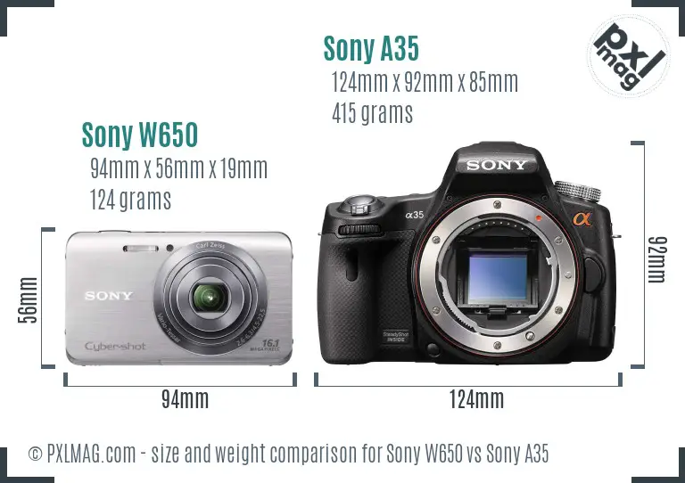 Sony W650 vs Sony A35 size comparison
