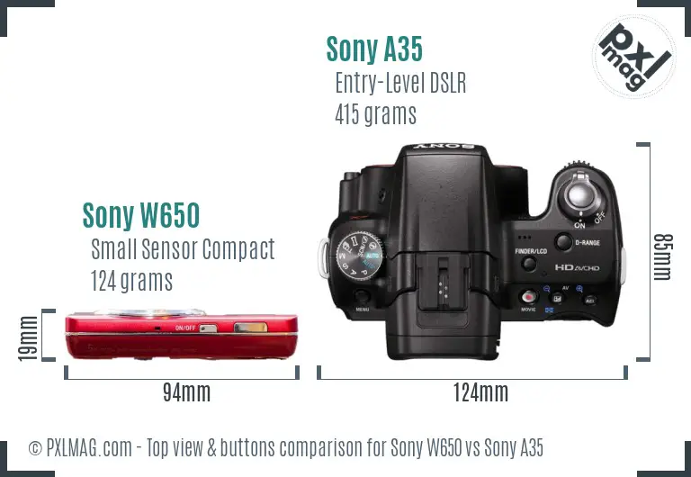 Sony W650 vs Sony A35 top view buttons comparison