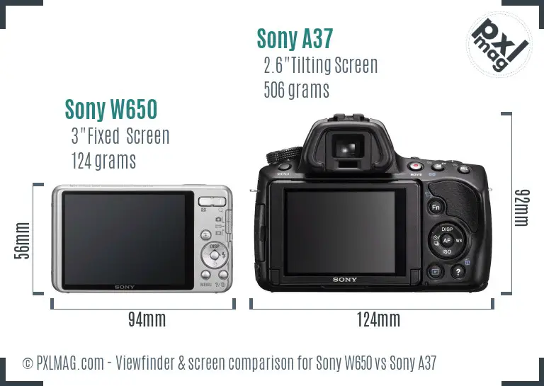 Sony W650 vs Sony A37 Screen and Viewfinder comparison