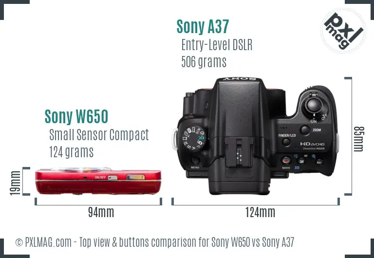 Sony W650 vs Sony A37 top view buttons comparison