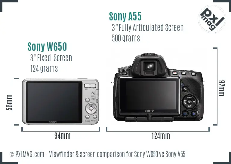 Sony W650 vs Sony A55 Screen and Viewfinder comparison