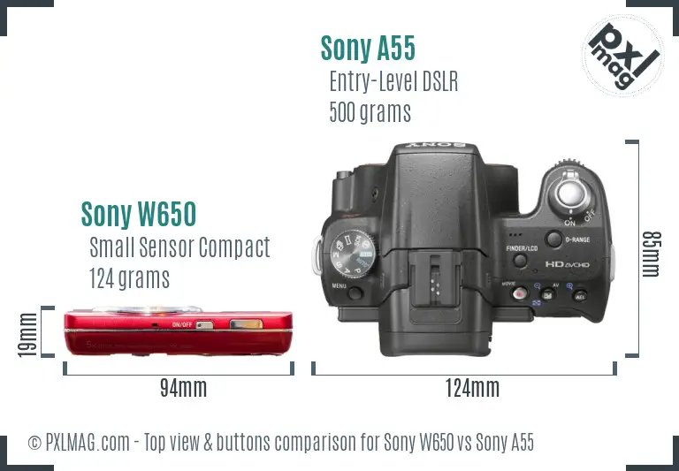 Sony W650 vs Sony A55 top view buttons comparison