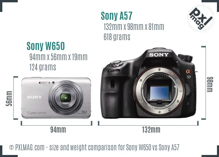 Sony W650 vs Sony A57 size comparison