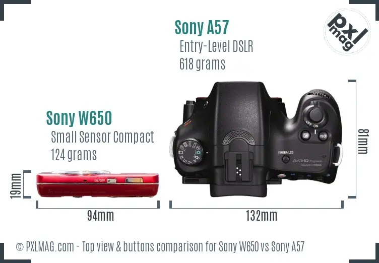 Sony W650 vs Sony A57 top view buttons comparison
