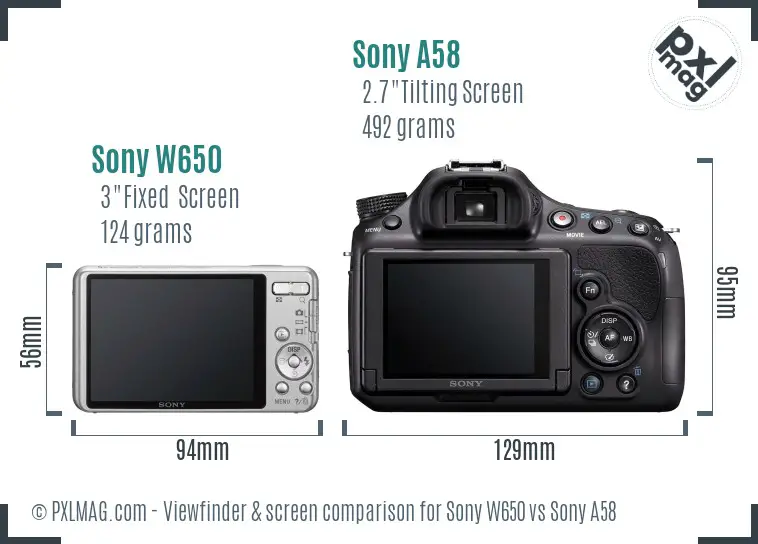 Sony W650 vs Sony A58 Screen and Viewfinder comparison