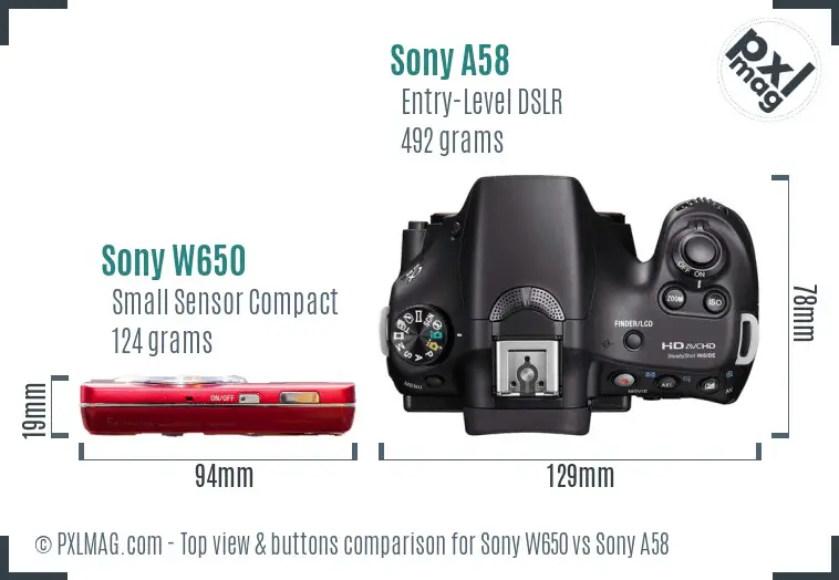 Sony W650 vs Sony A58 top view buttons comparison