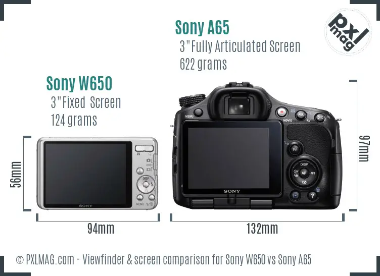 Sony W650 vs Sony A65 Screen and Viewfinder comparison