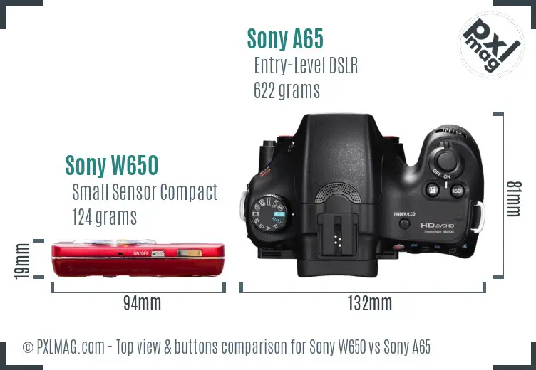 Sony W650 vs Sony A65 top view buttons comparison