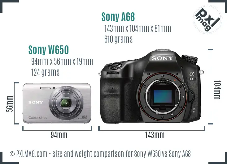 Sony W650 vs Sony A68 size comparison