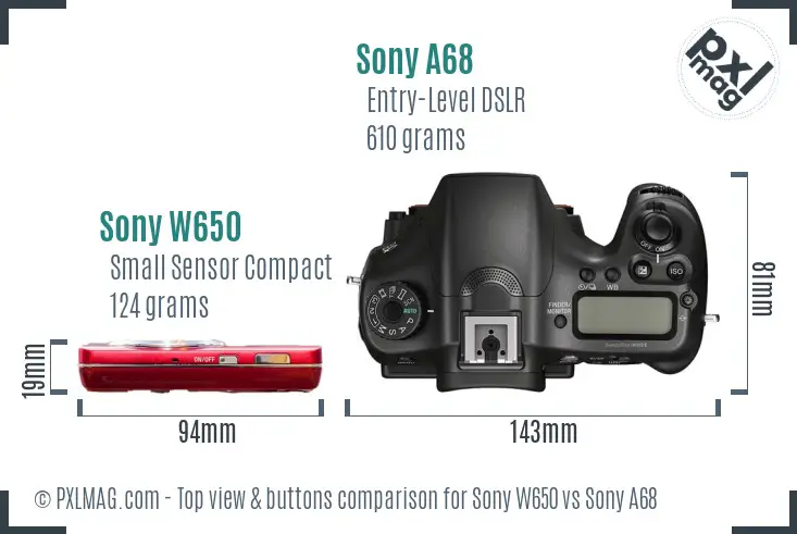 Sony W650 vs Sony A68 top view buttons comparison