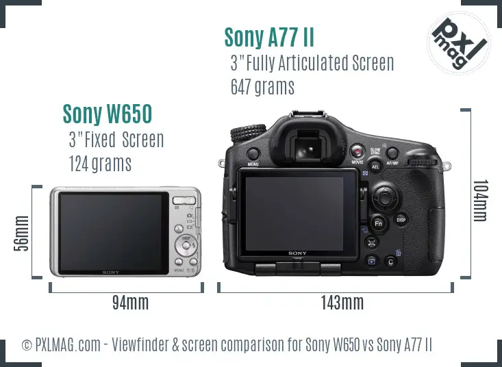Sony W650 vs Sony A77 II Screen and Viewfinder comparison
