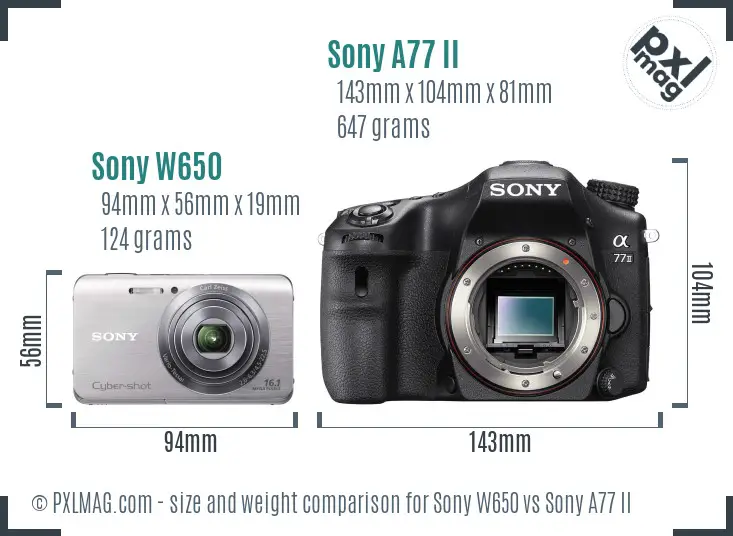 Sony W650 vs Sony A77 II size comparison