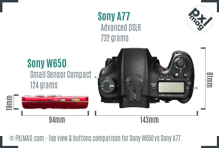 Sony W650 vs Sony A77 top view buttons comparison