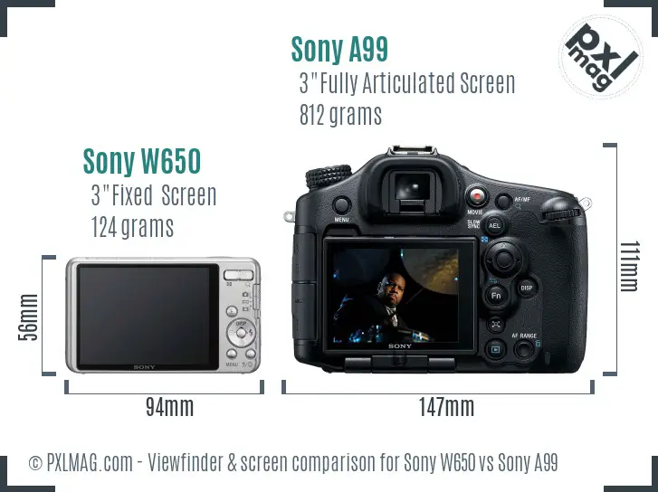 Sony W650 vs Sony A99 Screen and Viewfinder comparison