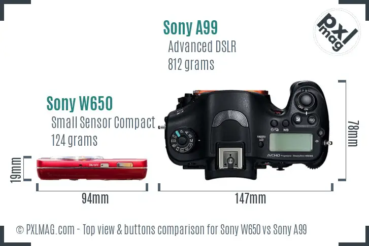 Sony W650 vs Sony A99 top view buttons comparison