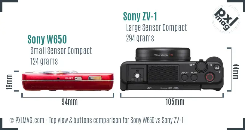 Sony W650 vs Sony ZV-1 top view buttons comparison