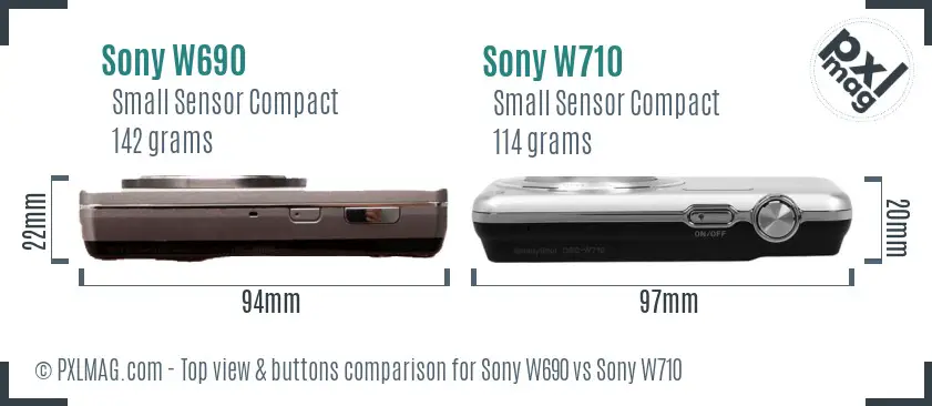 Sony W690 vs Sony W710 top view buttons comparison