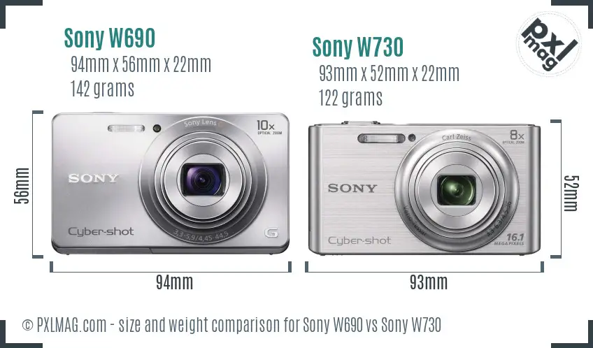 Sony W690 vs Sony W730 size comparison