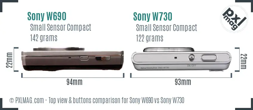 Sony W690 vs Sony W730 top view buttons comparison