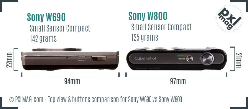 Sony W690 vs Sony W800 top view buttons comparison