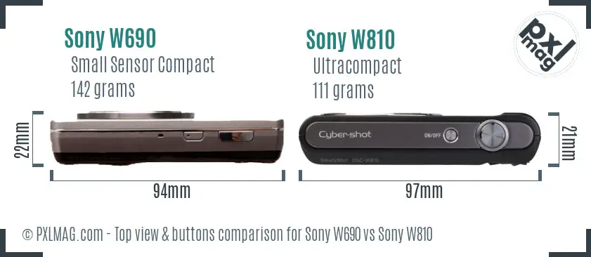 Sony W690 vs Sony W810 top view buttons comparison