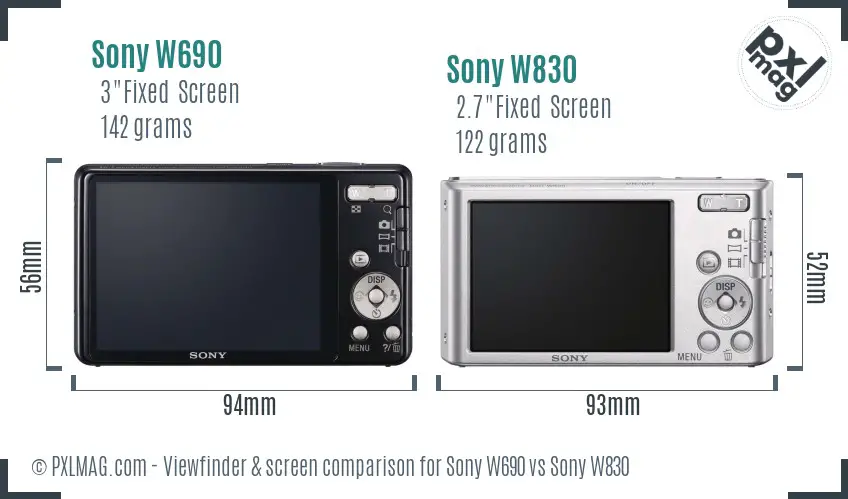 Sony W690 vs Sony W830 Screen and Viewfinder comparison