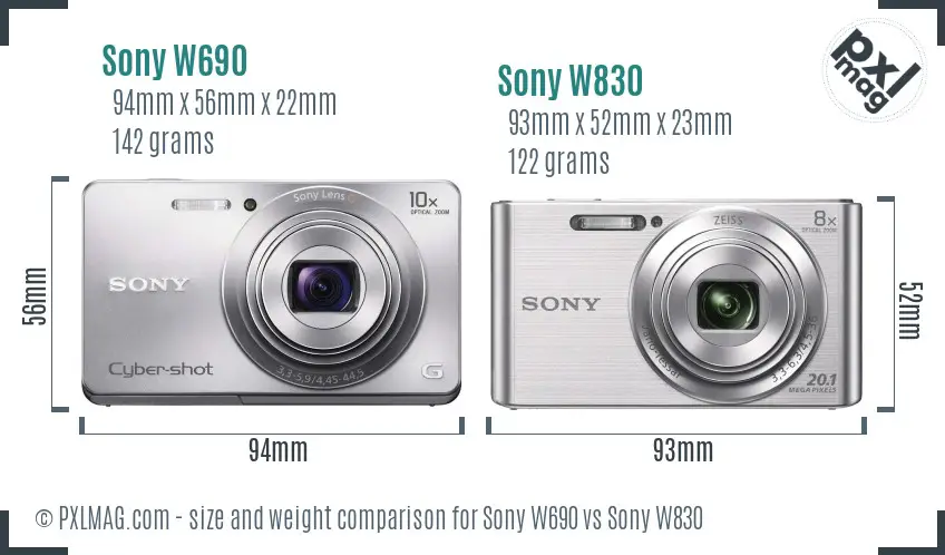 Sony W690 vs Sony W830 size comparison