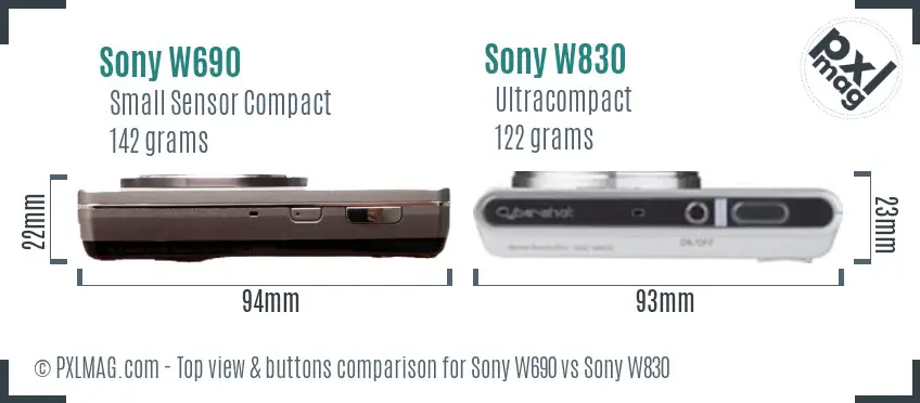 Sony W690 vs Sony W830 top view buttons comparison
