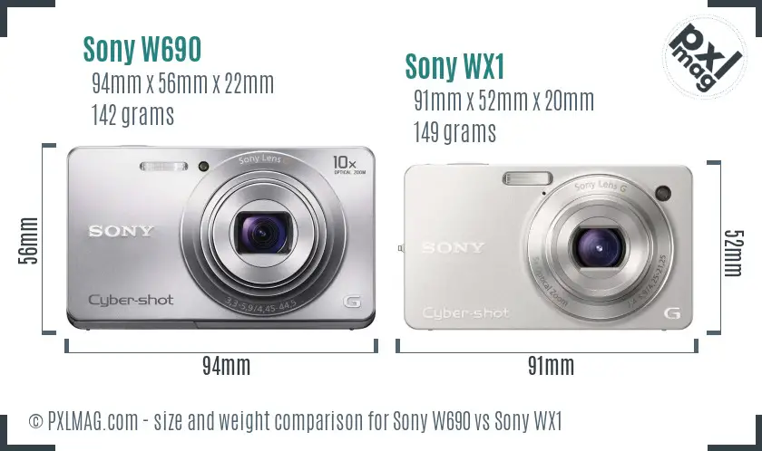 Sony W690 vs Sony WX1 size comparison