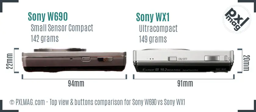 Sony W690 vs Sony WX1 top view buttons comparison