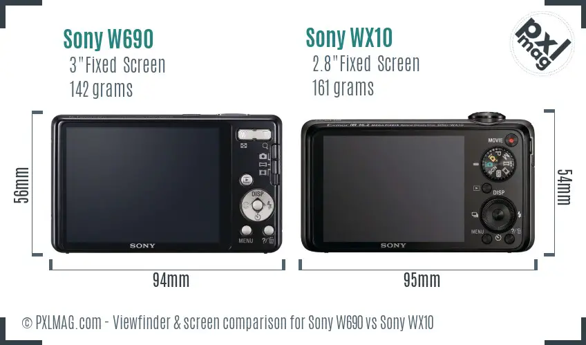 Sony W690 vs Sony WX10 Screen and Viewfinder comparison