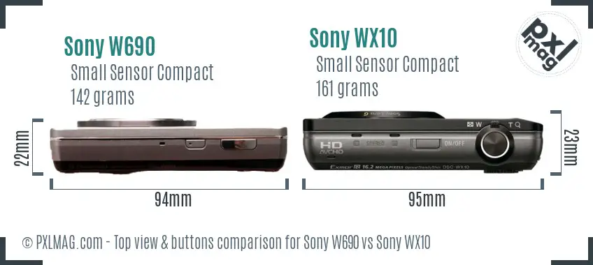 Sony W690 vs Sony WX10 top view buttons comparison