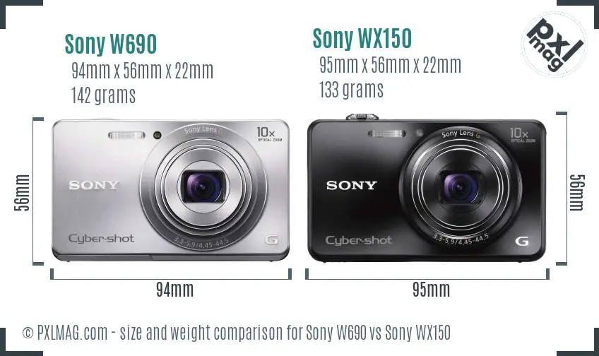 Sony W690 vs Sony WX150 size comparison