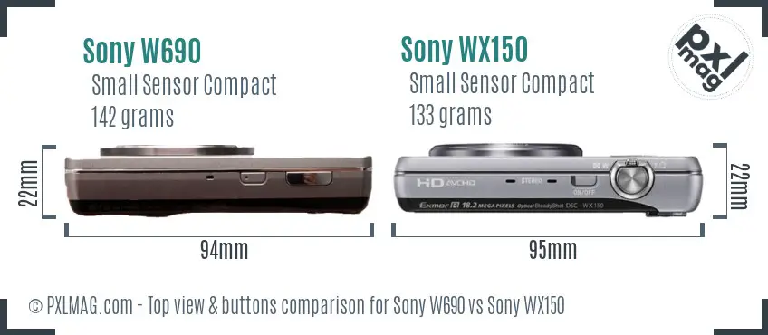 Sony W690 vs Sony WX150 top view buttons comparison