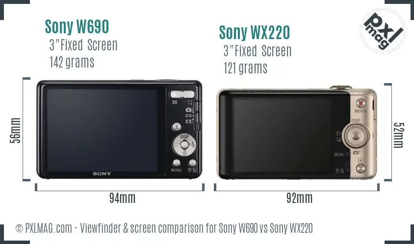 Sony W690 vs Sony WX220 Screen and Viewfinder comparison